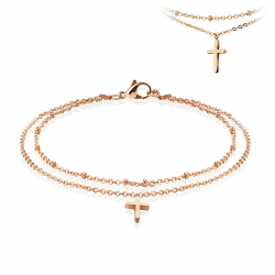 Bracelet chaine de cheville réglable femme acier cuivré charms croix