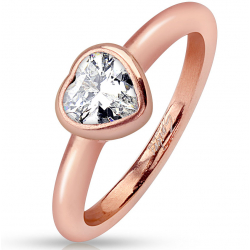 Bague anneau femme acier inoxydable cuivré orné d'un coeur zircon