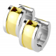 Pair of two-tone steel earrings for men and women, wide gold band