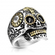 Bague chevalière pour homme acier doré tête de mort méxicaine biker