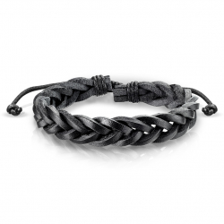 Bracelet réglable pour homme cuir couleur noir 2 liens tendance