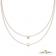 Parure femme double chaine fine et pendentifs carré rond strass en acier