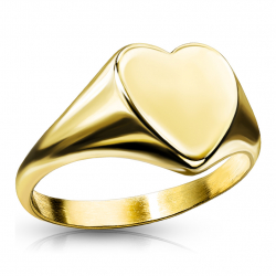 Bague chevalière pour femme acier couleur or forme de coeur à graver
