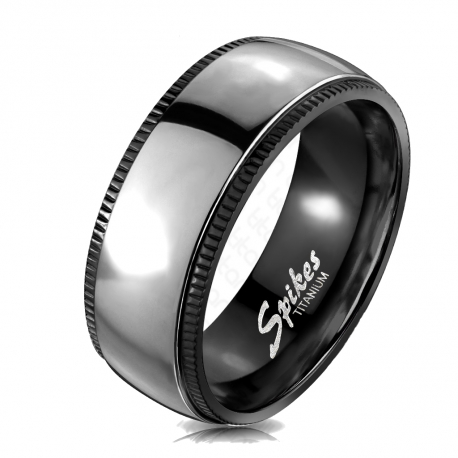 Bague anneau homme en titane avec duo de tresses de couleur noires