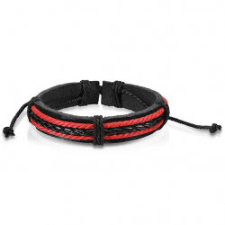 Bracelet homme femme en cuir tressé réglable rouge et noir foot rugby