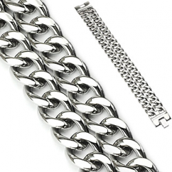 Bracelet gourmette homme acier deux chainettes maille cubaine 22cm