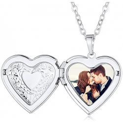 Pendentif femme acier coeur médaillon porte photo saint valentin et chaine fine