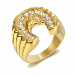 Bague chevalière homme acier doré or tête fer à cheval camargue gitan