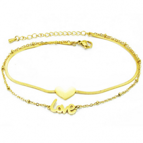 Chaine de cheville bracelet réglable femme acier doré or love coeur saint valentin