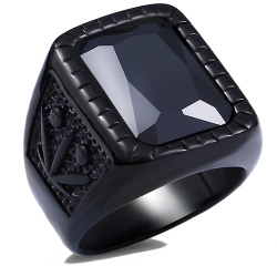 Bague chevalière homme acier pierre onyx noire fleur de lys gothique