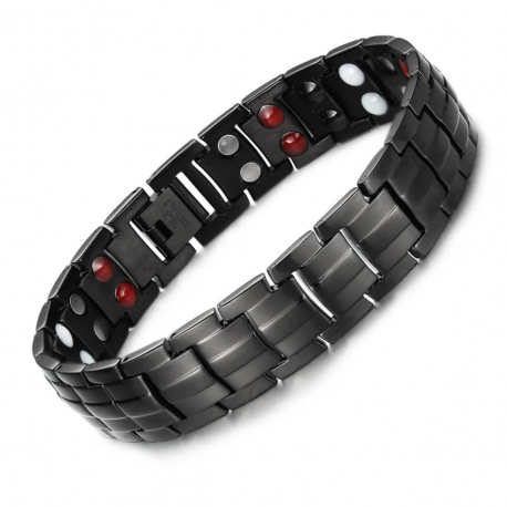 Bracelet gourmette homme acier noir aimants au néodyme thérapeutique 22cm