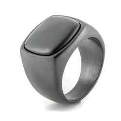 Bague chevalière homme acier pierre onyx noire fleur de lys gothique