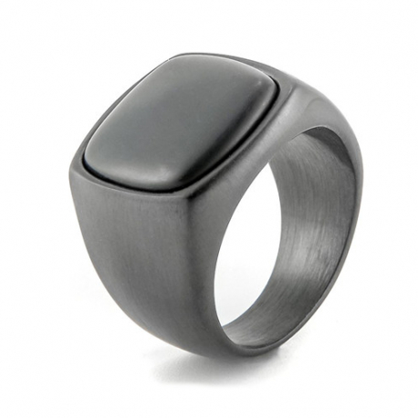 Bague chevalière classe pour homme acier noire sertie d'un onyx noir