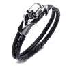 Bracelet pour homme cuir tressé noir fermoir acier inoxydable jerico 20cm