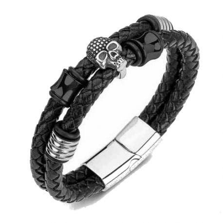 BRACELET GOURMETTE POUR HOMME EN VERITABLE CUIR ET FERMOIR ACIER 316L PROMO NEUF