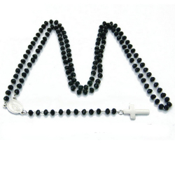 Chapelet femme en acier et chaine fine perles noires croix et médaille vierge Marie