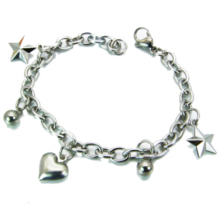 Bracelet femme à mailles trèfles et boules- acier inoxydable argenté pas  cher