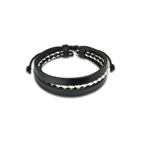 Bracelet réglable homme ado cuir tressé couleur all blacks noir blanc