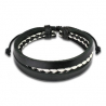 Bracelet réglable homme ado cuir tressé couleur all blacks noir blanc