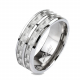 Bague anneau pour homme titane et 2 bandes fibres de carbone blanche