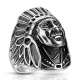 Grosse bague chevalière homme acier tête de chef indien apache plumes biker