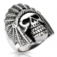 Bague chevalière homme acier tête de mort chef indien apache biker