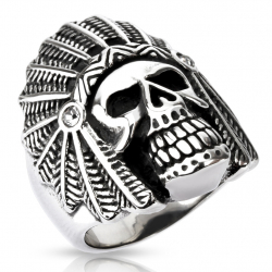 Bague chevalière homme acier tête de mort chef indien apache biker