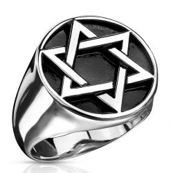 Bague chevalière homme acier pierre onyx noire fleur de lys gothique