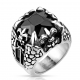 Men's ring steel black stone onyx flower lily claws dragon gothic