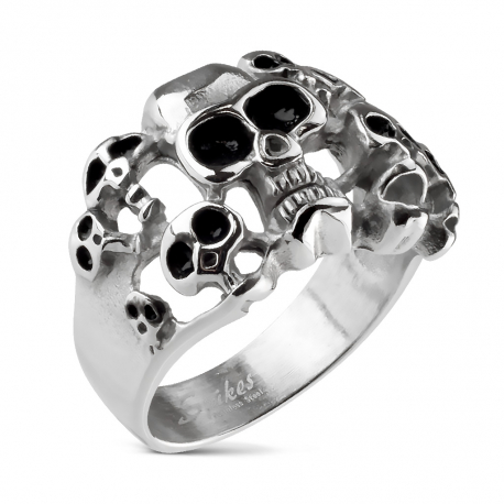 Bague anneau homme acier inoxydable 10 têtes de mort gothique biker