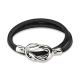 Bracelet femme double lien cuir noir fermoir 2 noeuds acier sexy 19cm