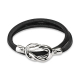 Women's bracelet double link black leather clasp 2 knots steel sexy 19cm