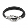 Women's bracelet double link black leather clasp 2 knots steel sexy 19cm