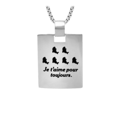 PENDENTIF HOMME ACIER PLAQUE ACIER MILITAIRE EFFET MIROIR ET 1 CHAINE