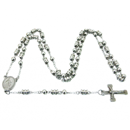 Chapelet catholique homme acier boule pendentif croix crucifix médaillon vierge marie