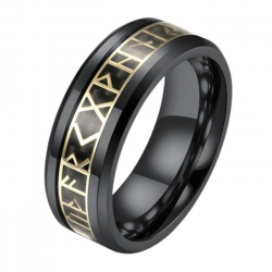 Bague anneau homme alphabet runique acier couleur noire viking celtique