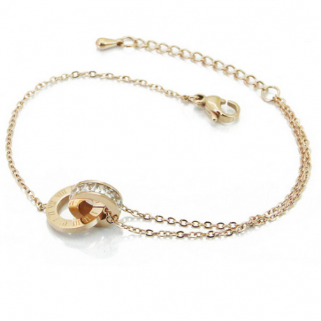 Bracelet femme acier or doré à l'or fin chainette anneaux chiffres romains