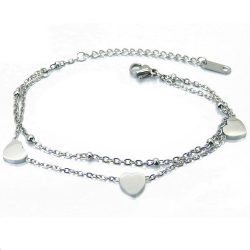 Bracelet femme acier inoxydable double chainette breloques coeur