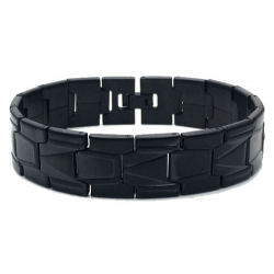 BRACELET GOURMETTE POUR HOMME CERAMIQUE NOIR BLANCHE MAGNETIQUE 18CM