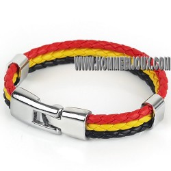 Bracelet Homme Femme Ado Acier Cuir Tresse ►Drapeau Flag Pays Couleur Belgique Belgium Lb278 poromo neuf