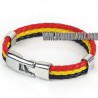 BRACELET HOMME ACIER CUIR TRESSE PAYS DRAPEAU COULEUR BELGIQUE