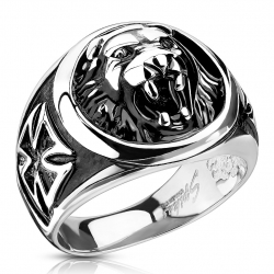 Men's ring stainless steel celtic cross of malta lion's head