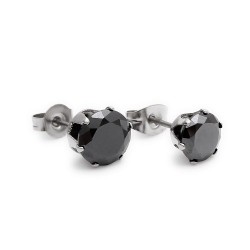 PAIRE BOUCLES D'OREILLES POUR HOMME ADO TIGE FERMOIR ACIER RONDE ZIRCON DIAMS SWAROVSKI BLANC 5mm NEUF