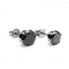Paire boucles d'oreilles homme femme acier et pierre noire ronde
