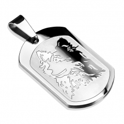 Pendentif plaque militaire homme acier avec gravure chien loup et 1 chaine