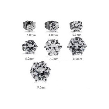 PAIRE BOUCLES D'OREILLES POUR HOMME ADO TIGE FERMOIR ACIER RONDE ZIRCON DIAMS BLANCHE NEUVE diamètre au choix 6mm 9mm ..