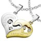 Pendants man woman separable heart steel gold plated and 2 chains