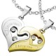 Pendentifs homme femme coeur séparable acier plaqué or et 2 chaines