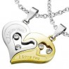 Pendants man woman separable heart steel gold plated and 2 chains