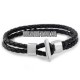 BRACELET POUR HOMME FEMME ADO EN ACIER ET CUIR TRESSE NOIR ARTISANAL ►LB-243